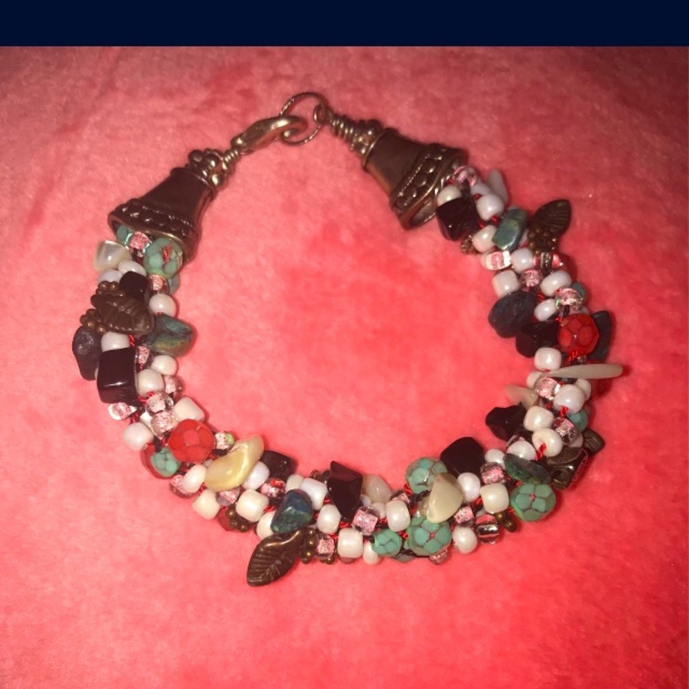 Women’s multi colored stone and glass bracelet